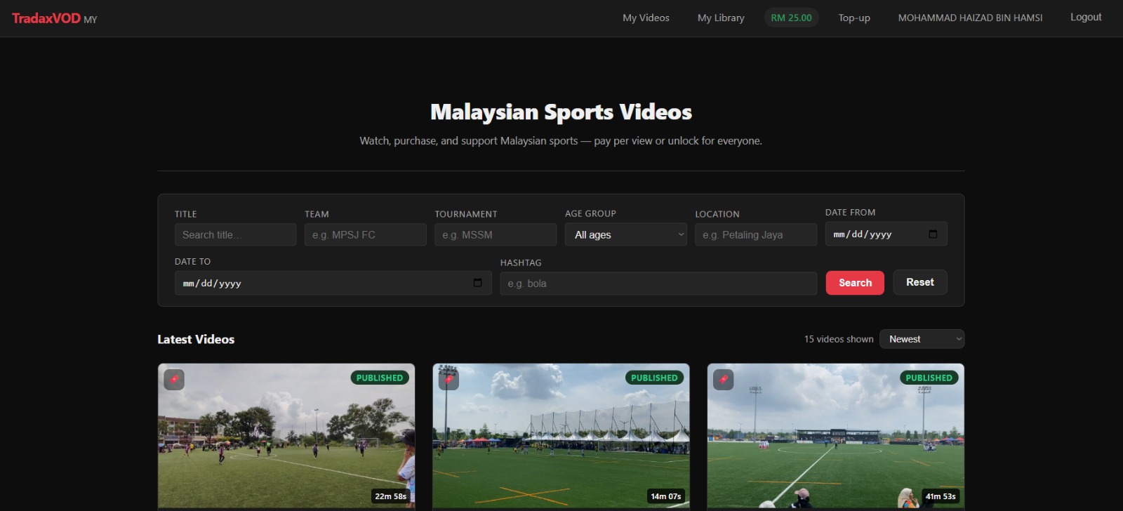 TradaxVOD — video platform interface
